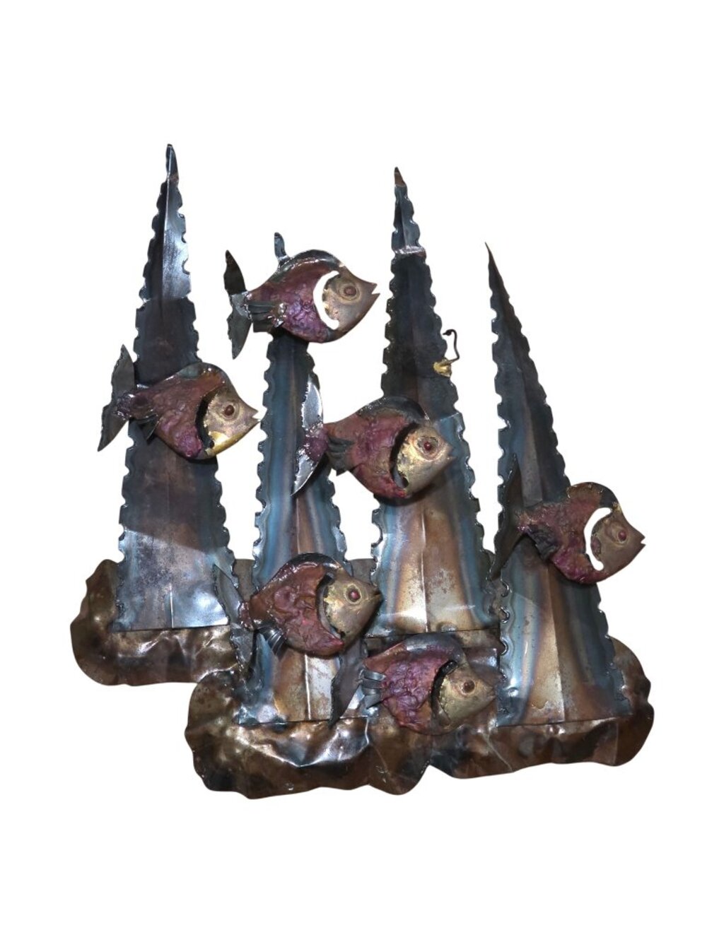Vintage Mid-Century Brutalist-Style Welded Metal Fish Wall Sculpture 12" x13"